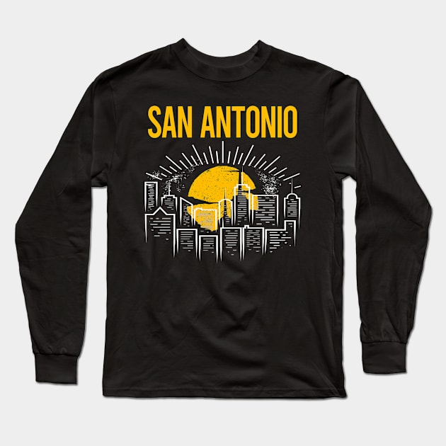 Yellow Moon San Antonio Long Sleeve T-Shirt by flaskoverhand